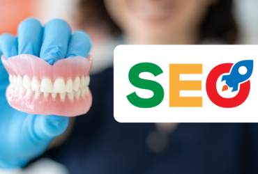 Dentist analyzing website SEO growth and patient inquiries on laptop screen”
